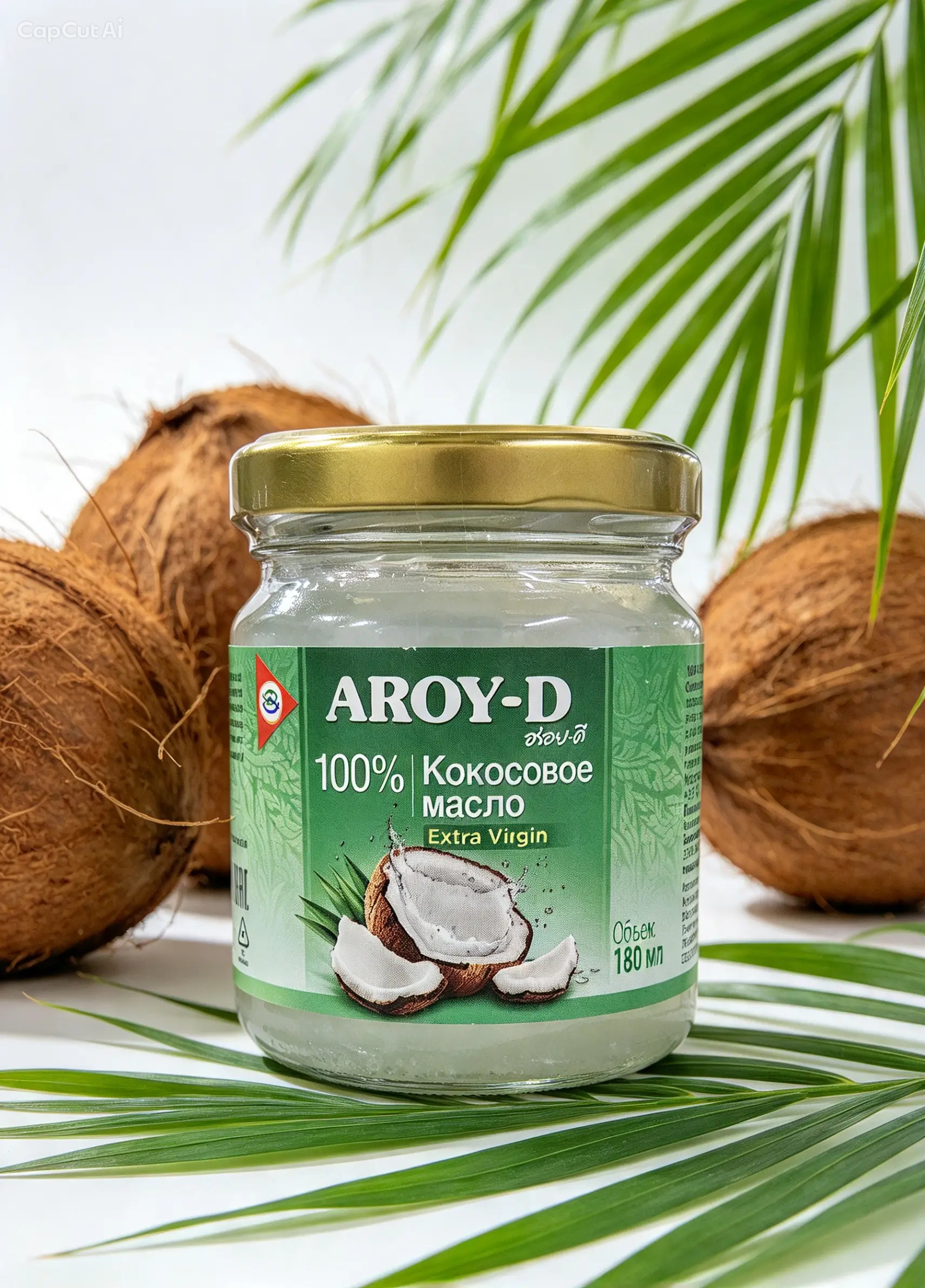 Кокосовое масло 100% холодного отжима 180 мл. Aroy-D