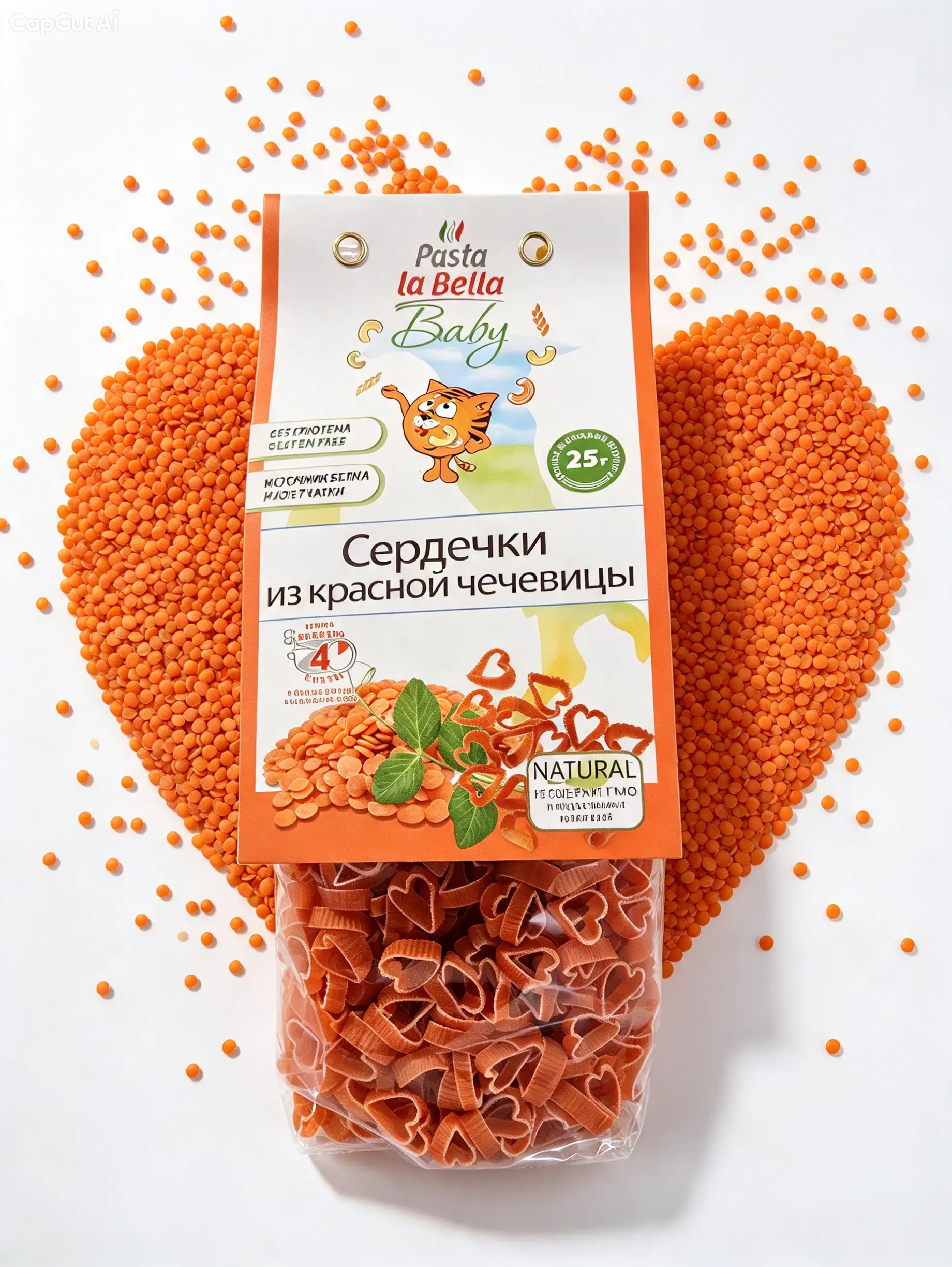 Pasta la Bella Baby Сердечки из Красной Чечевицы, 250 гр
