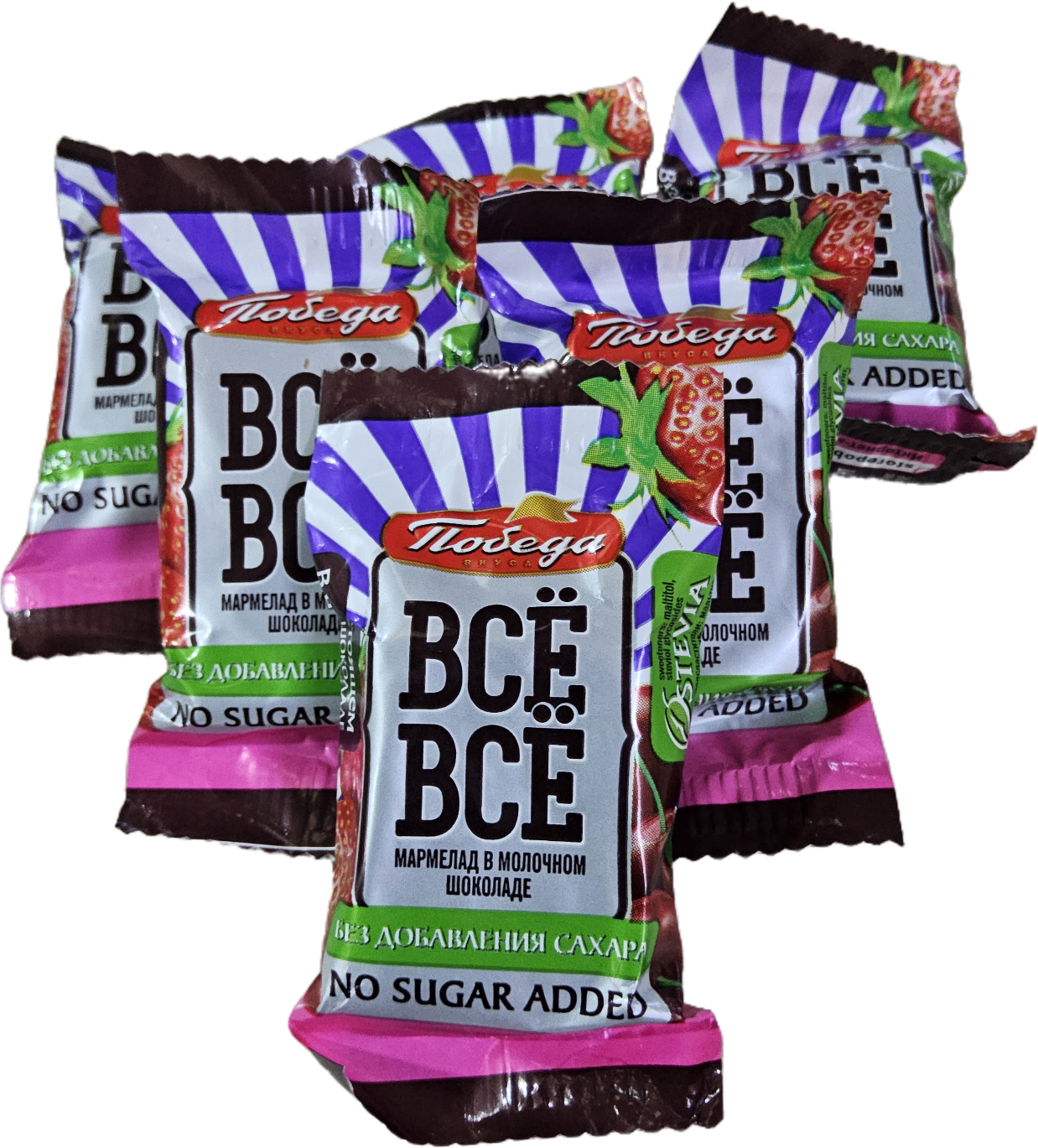 Мармелад желейный в молочном шоколаде «Всё-всё» со вкусами вишни и клубники-земляники без добавления сахара 300 грамм