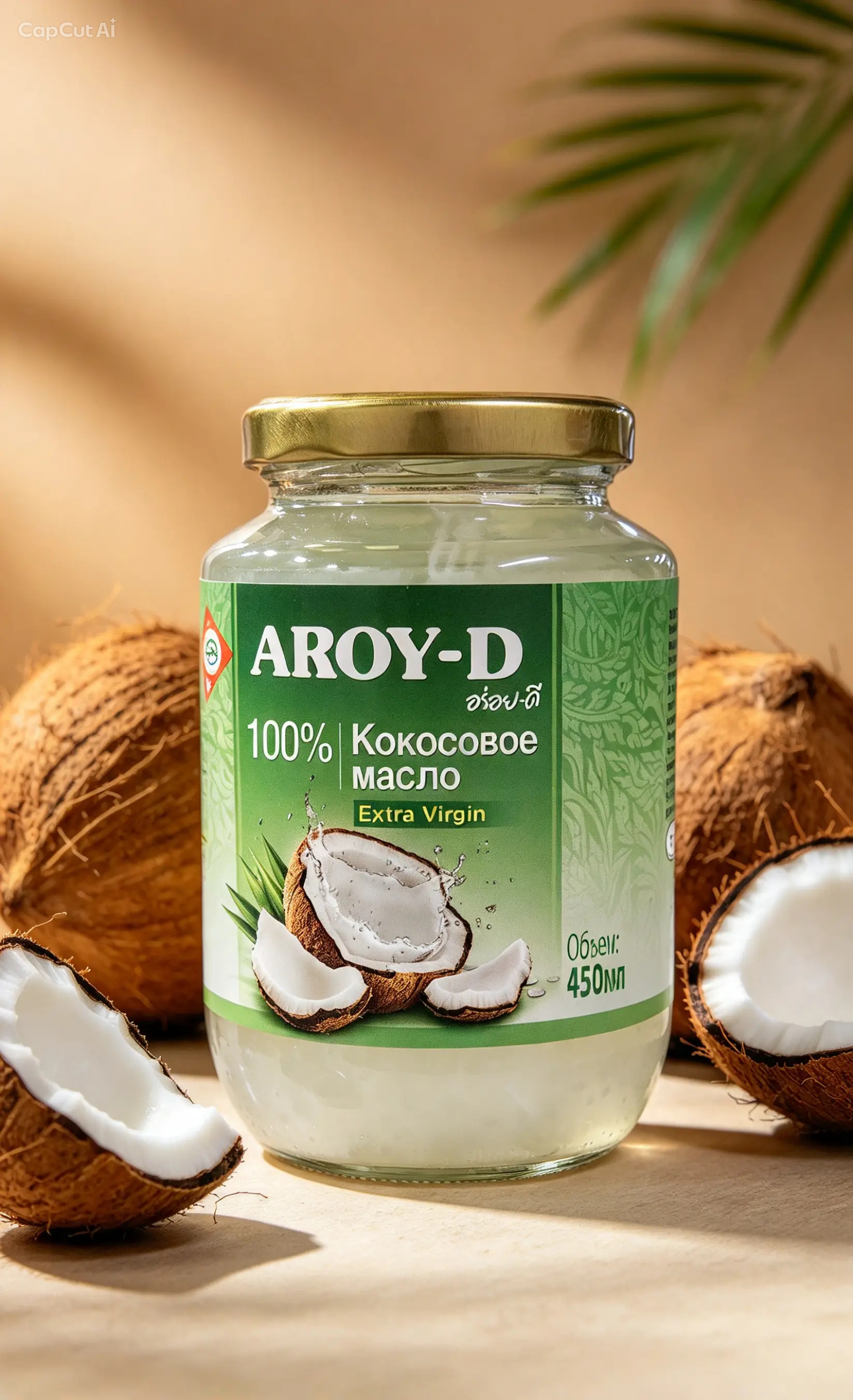 Кокосовое масло 100% холодного отжима 450 мл. Aroy-D Extra Virgin