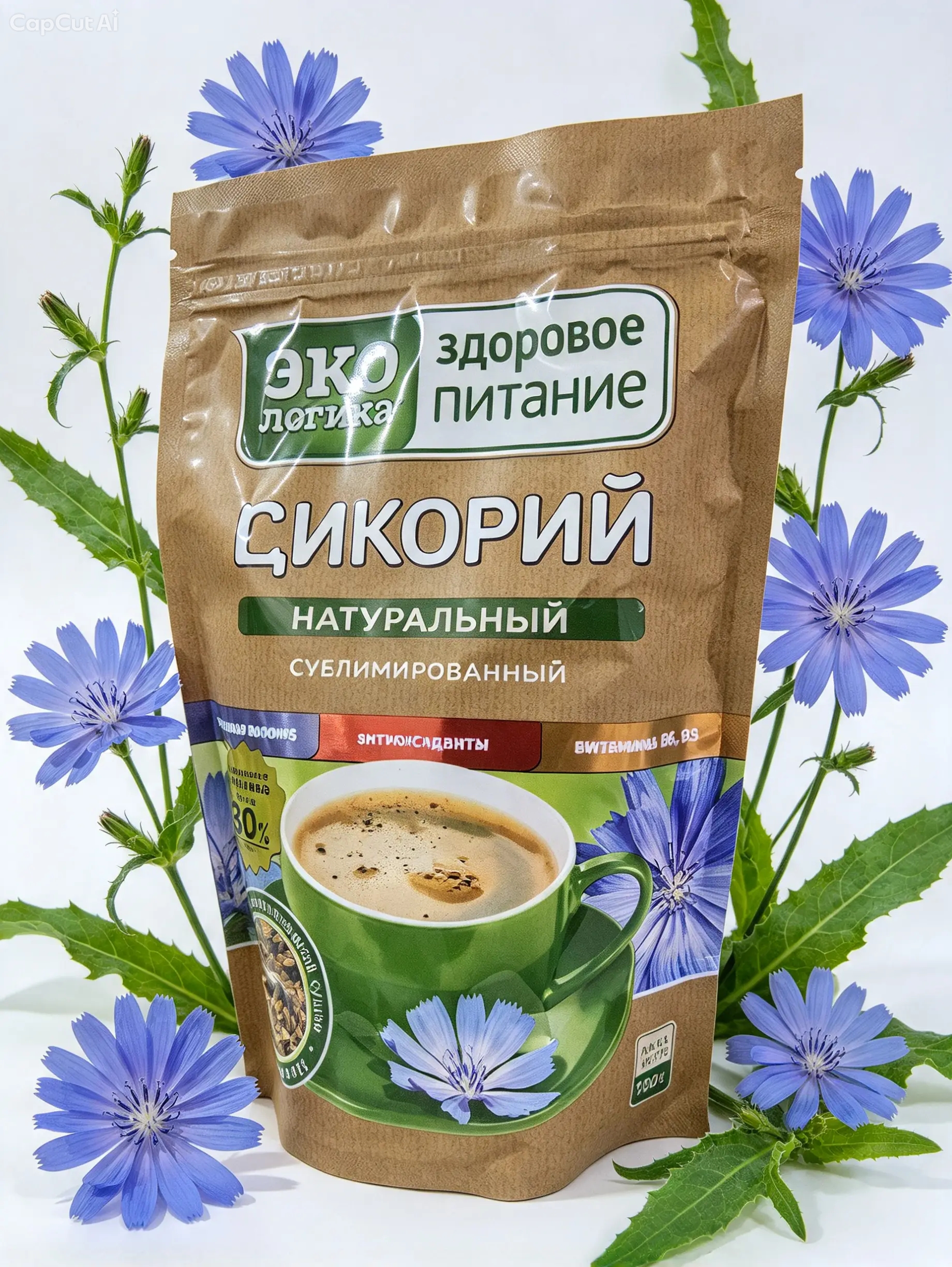 Цикорий растворимый сублимированный без кофеина пакет 150 гр, Эко логика